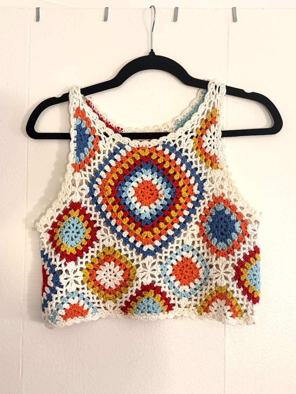 Crochet Crop Tank Top in Cream with Multicolor